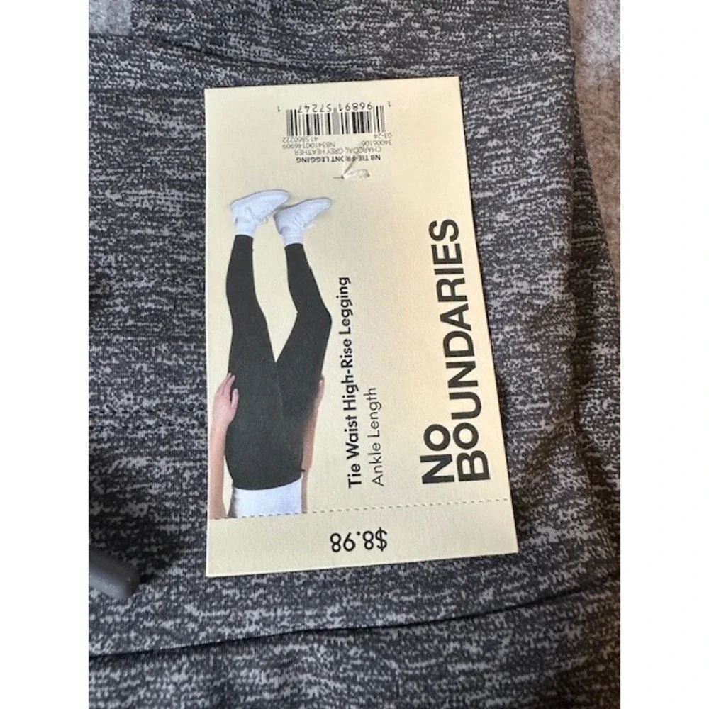 No Boundaries Womens High Rise Tie Waist Leggings Charcoal Grey Heather S/M NEW